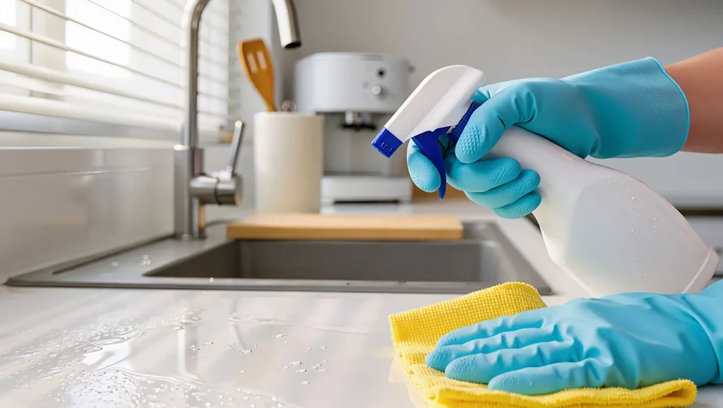 cleaning the kitchen